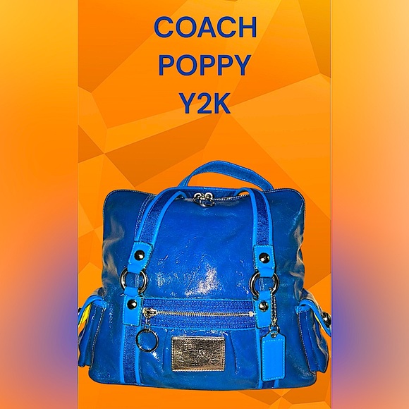 Coach Handbags - Coach Poppy Y2K large tote. Cobalt blue patent leather w/yellow interior. GUC